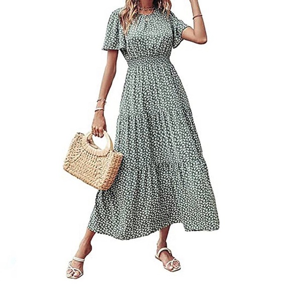 Pretty Garden Dresses & Skirts - PRETTYGARDEN Maxi Dress Womens XL Flutter Sleeve Smocked Tiered Boho Floral